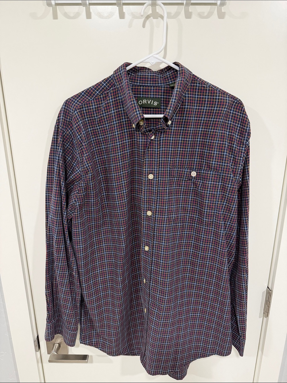 Orvis Men's Button-Down Plaid Shirt - Navy, Red & Green